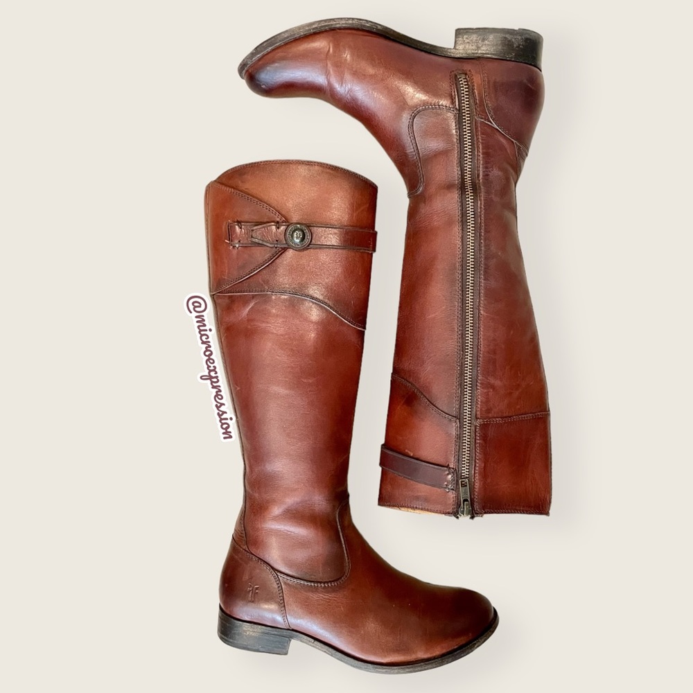 Frye Molly Button Brown Leather Tall Knee High Equestrian Zip Up Vintage Boots - Picture 8 of 16